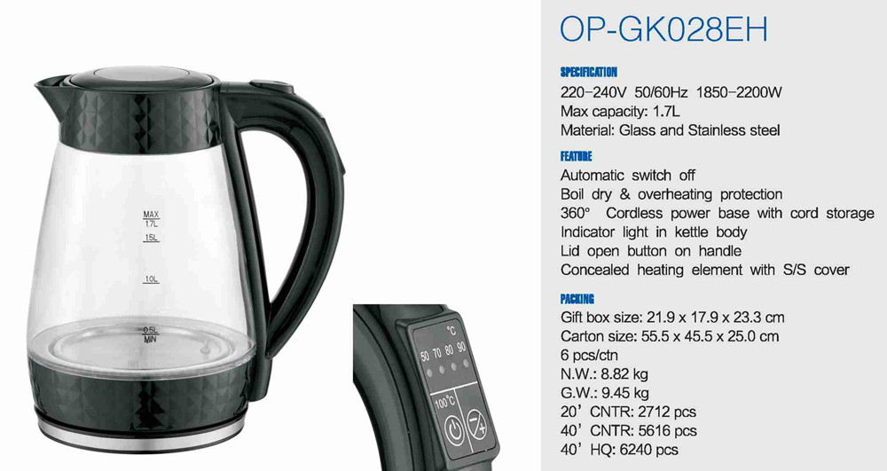 Convenient Electric Water Kettle with 360 Degree Rotational Base 50/60Hz Rate