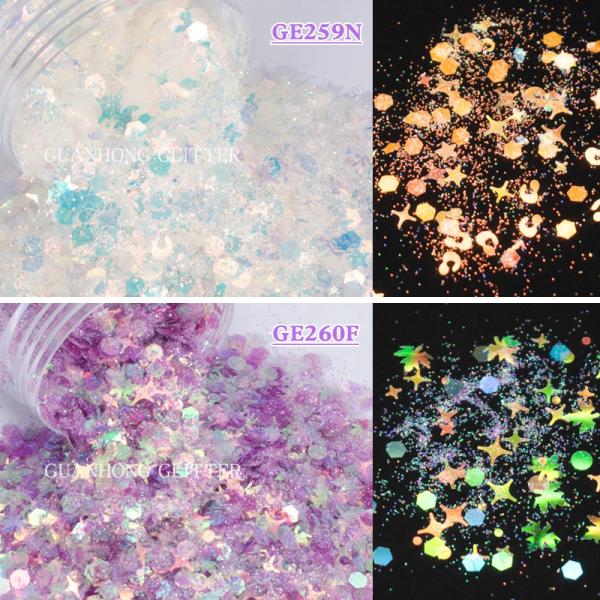 Glass Tumbler Chunky Hex Glitter Sparkle Mix Powder Stars Flowers Moons Hearts