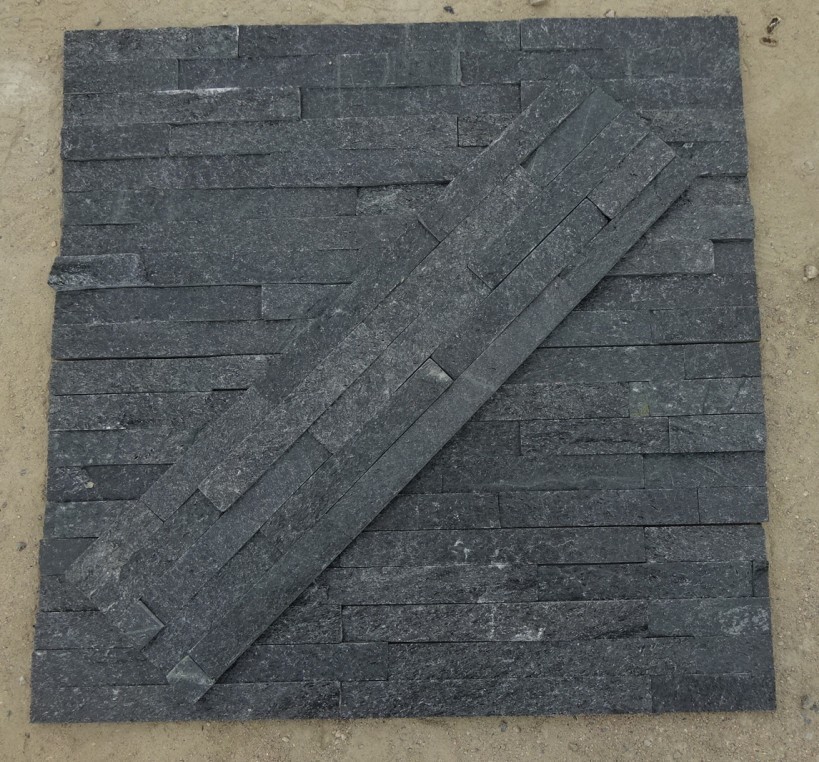 60x15cm Black Quartzite Stacked Stone Veneer Panels