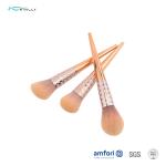 Rose Gold Fiber Bristles 3pcs Wooden Handle Makeup Brushes