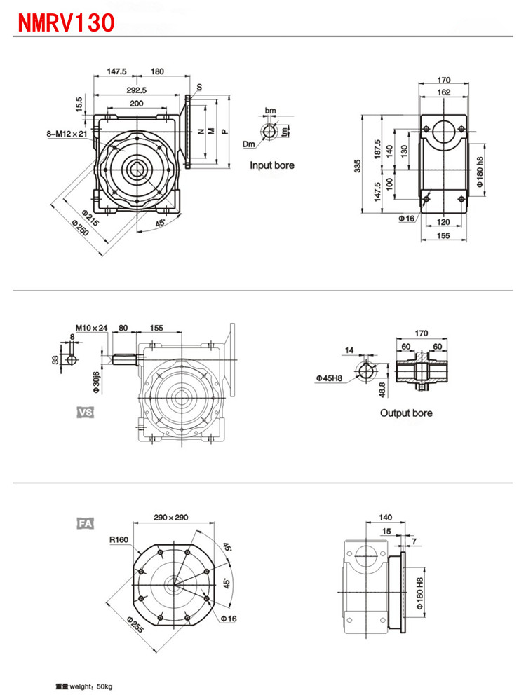 Worm Gear Reduction Gearbox Rv130 With Gray Cast Iron Shell Material
