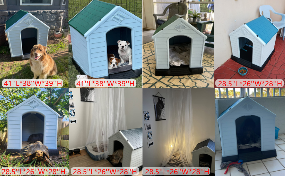Large Plastic Dog House Outdoor Indoor Doghouse Puppy Shelter Water Resistant Easy Assembly Sturdy Dog Kennel