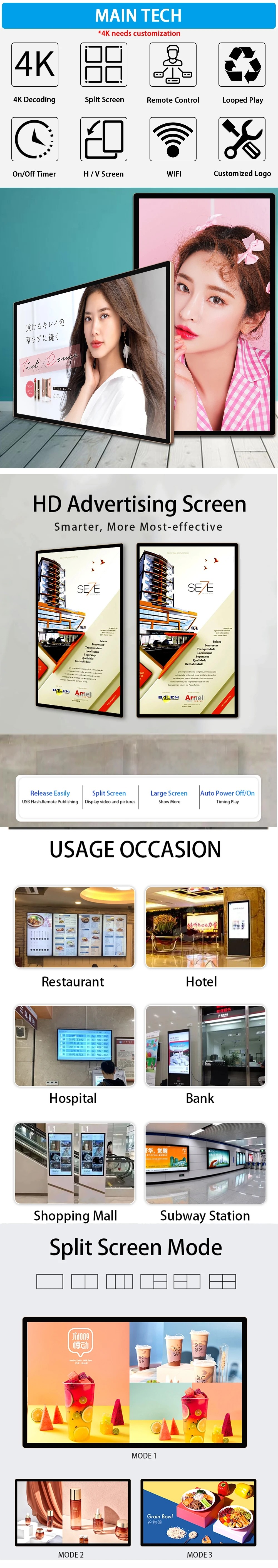 Touch Screen Interactive Digital Kiosk 21.5 32 43 55 65 75 Inch Wall Hanging