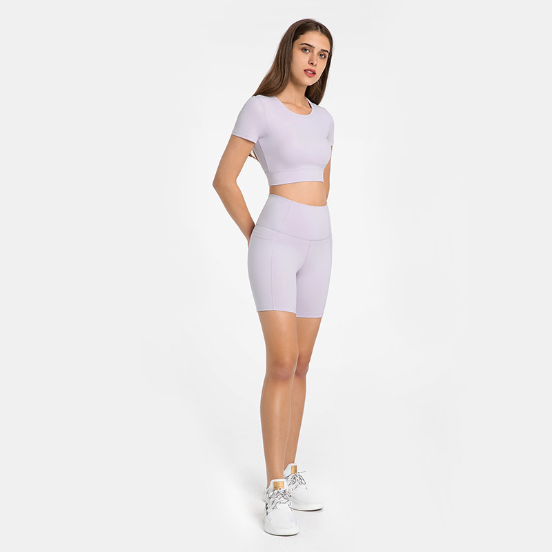 Nylon Running Women's High Waisted Yoga Shorts With Side Pockets Sports Shorts