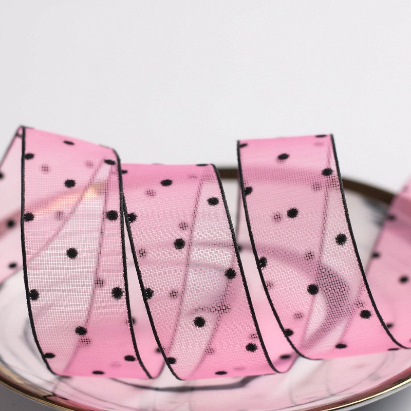 10mm-60mm Dot Velvet Wired Ribbon Embroidery double sided velvet ribbon