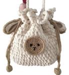 Cotton Wool Bear Crochet Hand Bag Hand Woven White Color OEM ODM