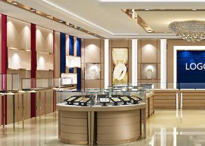 China Simple Beige Lacquer Jewelry Display Cases With SS + Wood + Glass + Lights wholesale