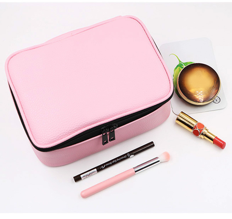 New Design Pure Color Waterproof PU Leather Makeup Wash Bag Fashion
