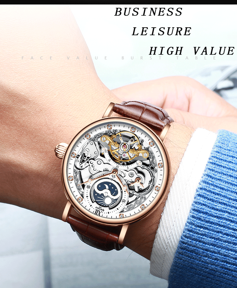 KINYUED New design Multifunctional mechanical watch Tourbillon mechanical movement
