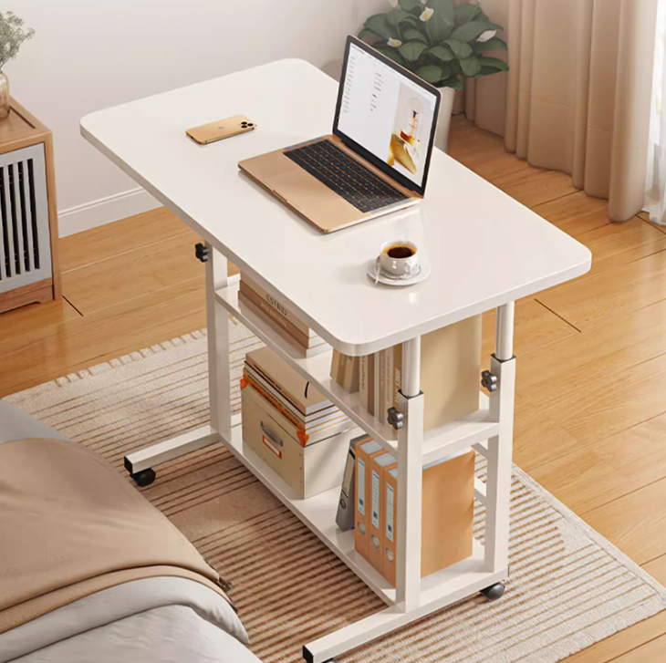 Executive Director White Wood Modern Office Desk with Manual Height Adjustment and Storage