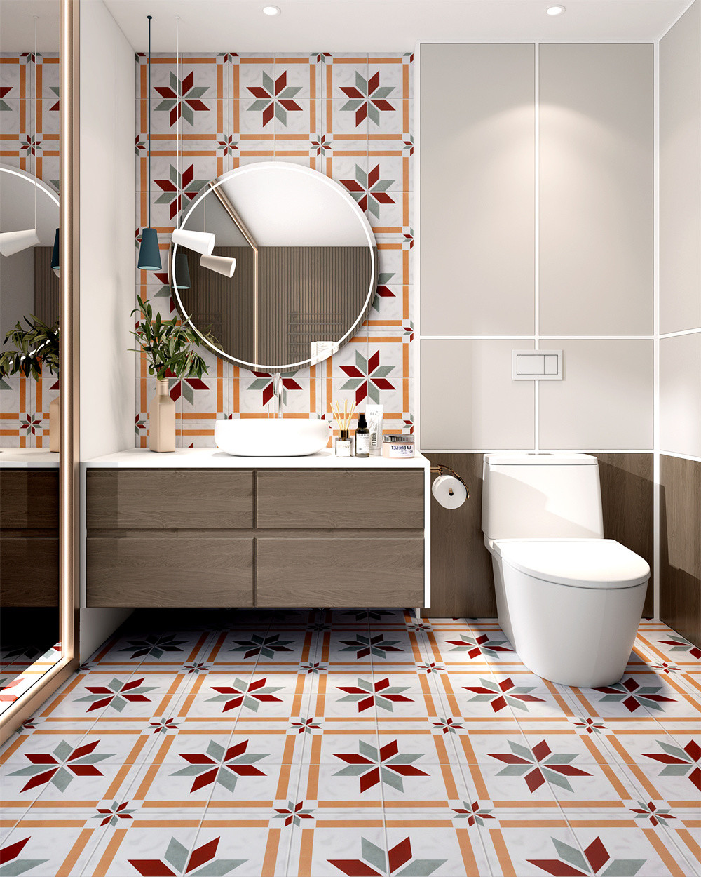 Red And Green 200x200mm Durable Indoor Floor Tile For Bathroom And Grade AAA Ceramic Rustic Tiles For Living Room