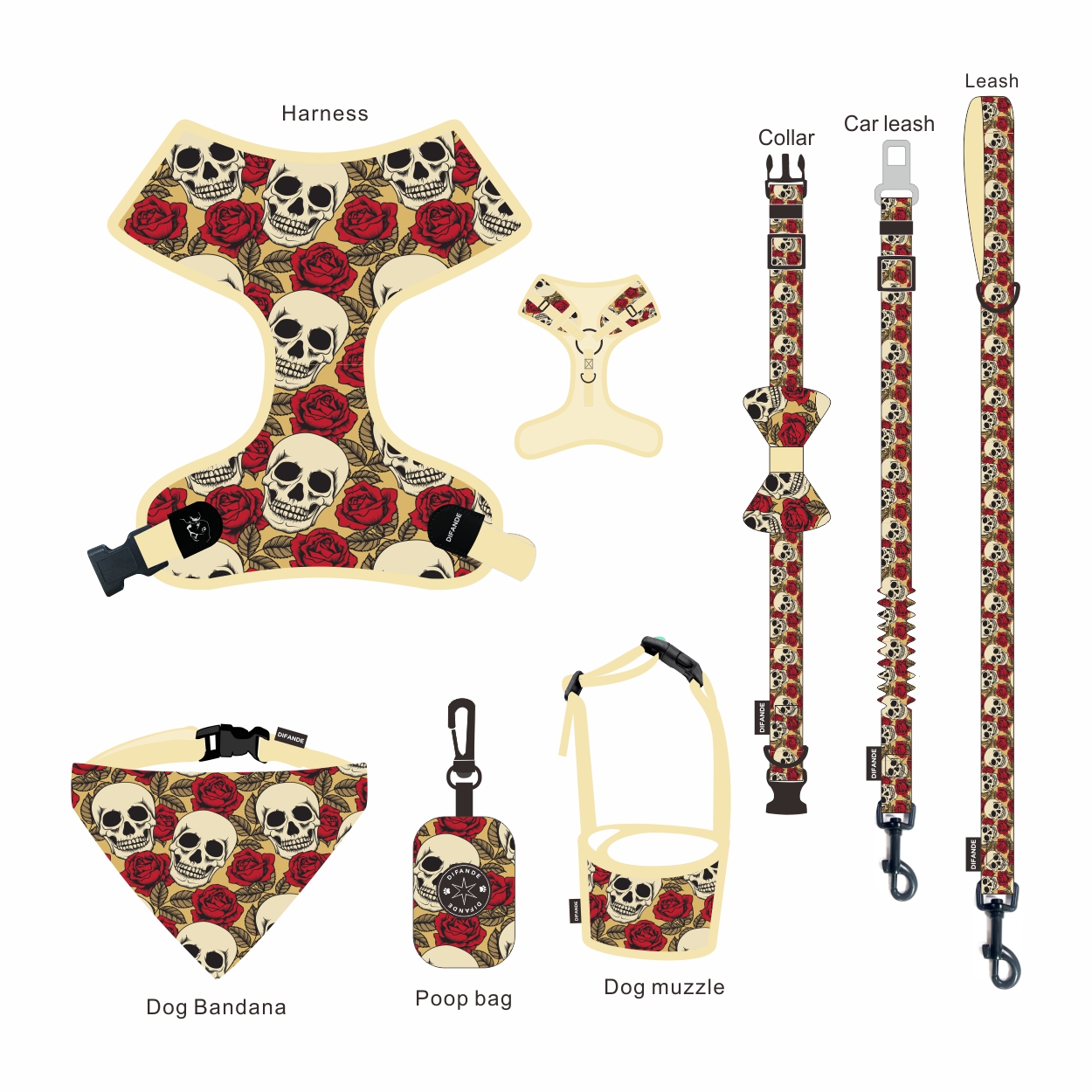 Custom Pattern 5 Ft Dog Leash Powerful Fancy Nylon Dog Lead For Dog Safety