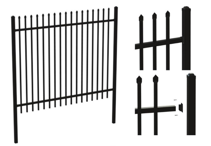 Black Powder Coated Wrought Iron Fence Panels 1.8m Height