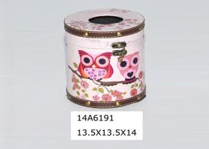 China Bathroom Vanity PU Leather Round Wooden Tissue Box wholesale