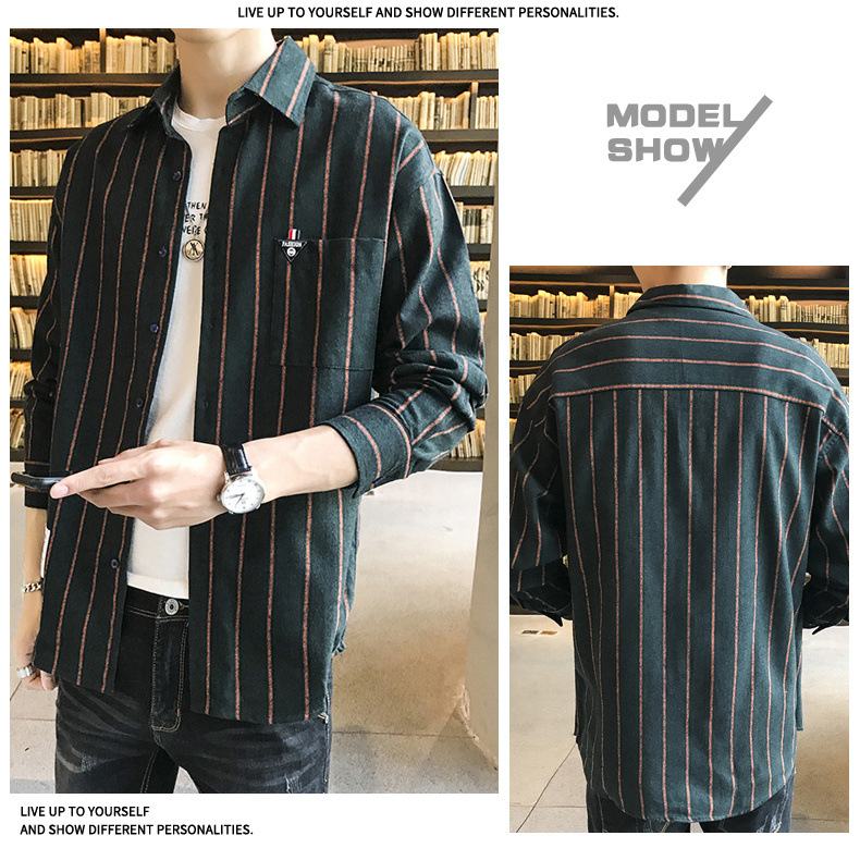 Full Sleeve Length Viscose/polyester/spandex Spring Men's Striped Shirt in Hong Kong Style