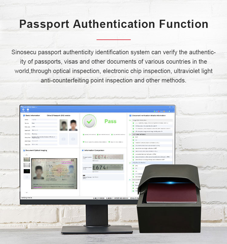 166*190*143mm Dimension Sinosecu ID Card Scanner Passport Card Reader for Standards