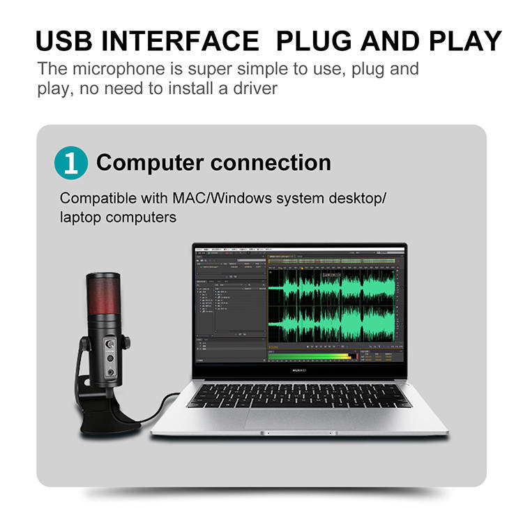 USB recording microphone Plug and Play Song recording Quick Mute for music