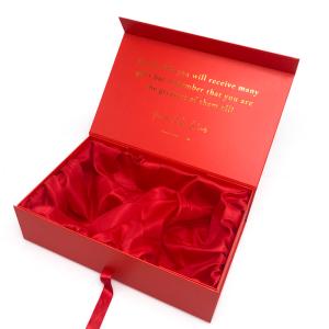 China Red Cardboard Gift Boxes Flip Top Rigid Festival With Red Ribbon wholesale