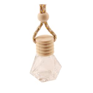 China 8ML Diamond Perfume Bottle, Car Perfume Bottle Pendant, Transparent Glass, Empty Bottle with wooden cap wholesale