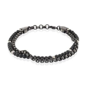 China 7.5 Inch Stainless Steel Bangle Classic Men's Black Leather Bracelet wholesale