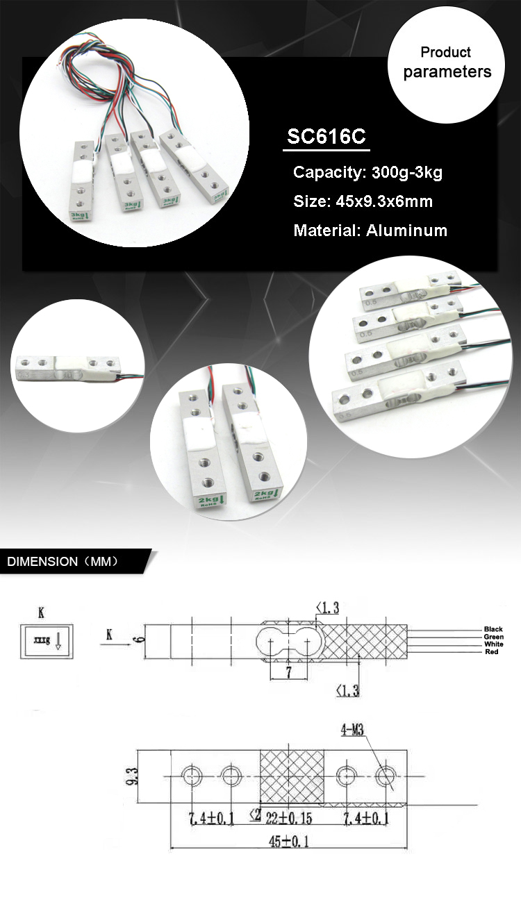 SC616C electronic scale weight sensor load cell 300g 500g 750g 1kg 2kg 3kg Load cell for coffee scales
