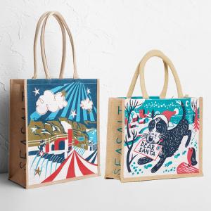 China Customized Natural Burlap Printed Jute Bags Grocery Shopping Bags wholesale