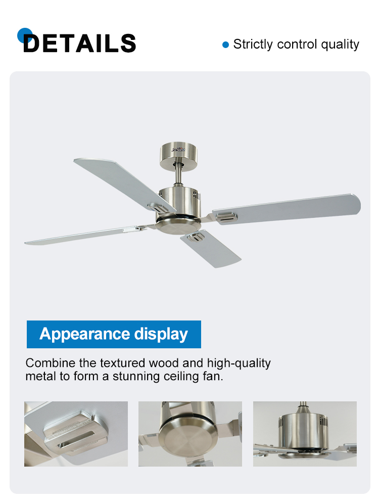 6 Speeds DC Motor Ceiling Fan with Silver MDF Blades and Mulit Colors in Fancy Design