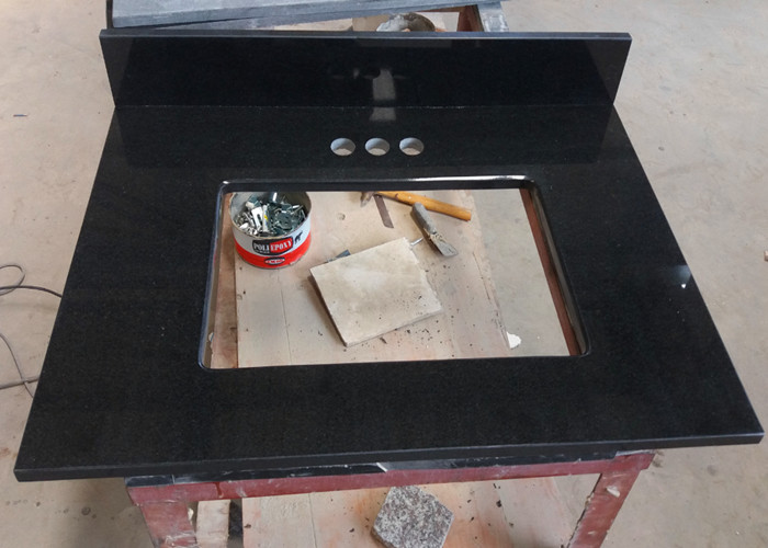 Black Granite Mozambique Bathroom Countertops And Sinks 22" With Rectangle Cutout
