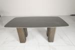 Customized Ceramic Top Dining Table With Stainless Steel Base Bronze Finish