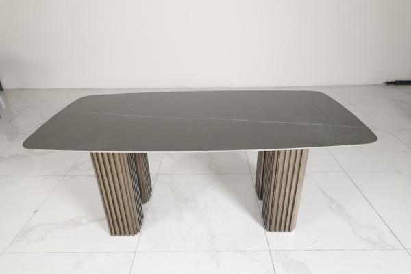 Quality Customized Ceramic Top Dining Table With Stainless Steel Base Bronze Finish for sale