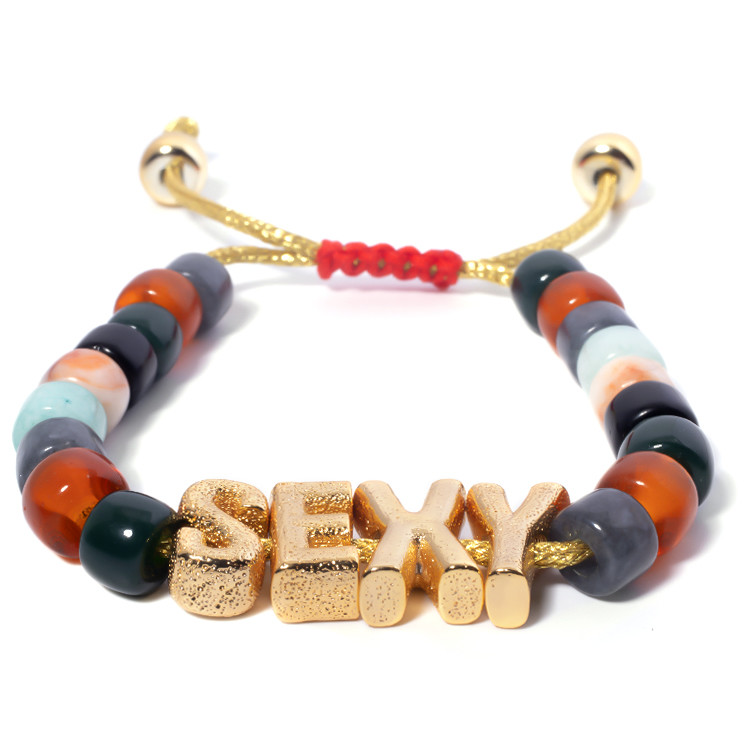 OEM gold Nylon Friendship Letter Bead Bracelet With adjustable braid clasp