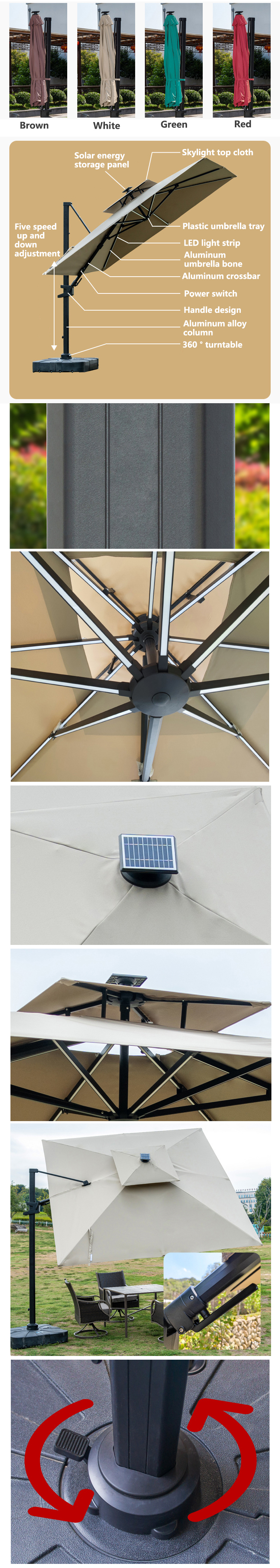 Mail Packing Custom Courtyard Garden Umbrella Aluminum Cantilever Parasol for Outdoor
