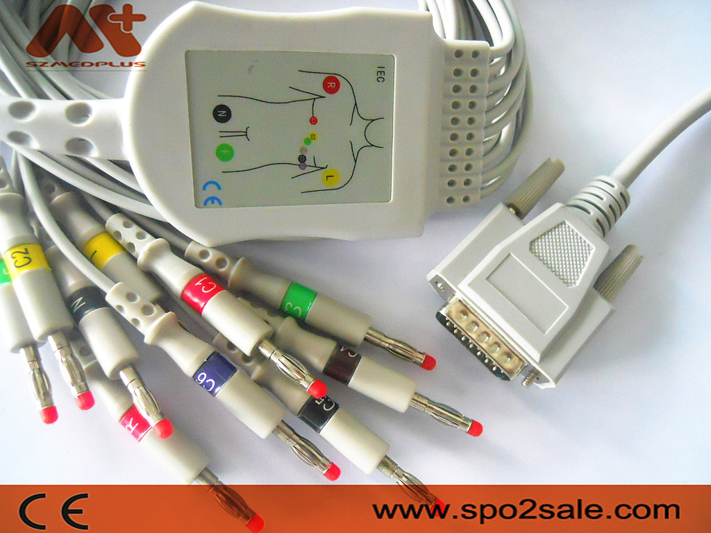 CE ISO13485 CFS 10 Lead ECG Cable For Trismed 400 406 ECG Machine