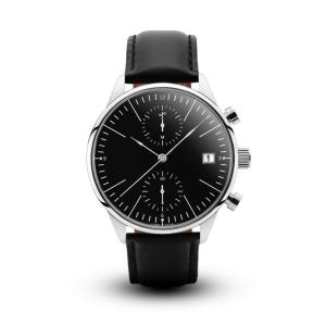 China Black Mens Leather Dress Watch , Chronograph Watches Leather Band wholesale
