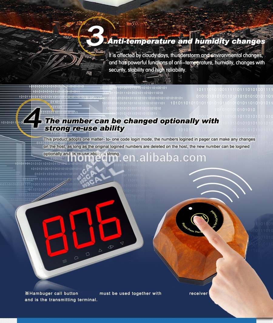 Long range electric 433mhz remote control waiter call button