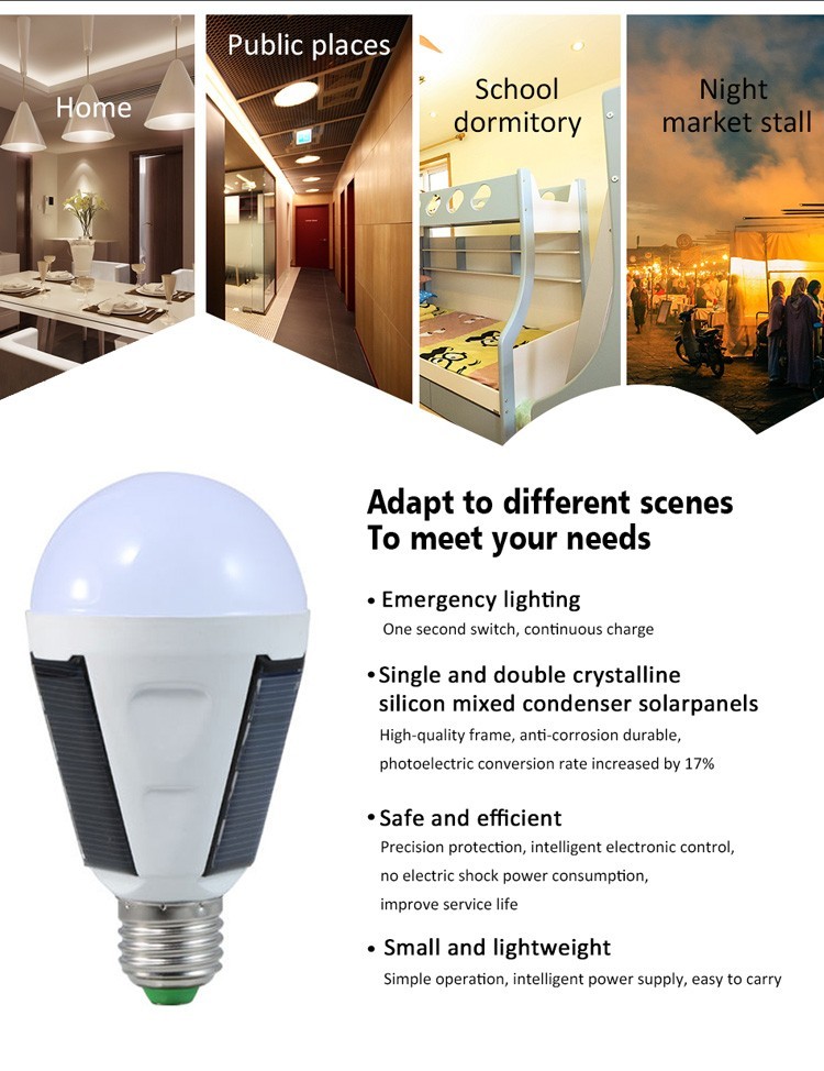 led solar bulb rechargeable emergency light E27 IP65 6000K AC85-265V