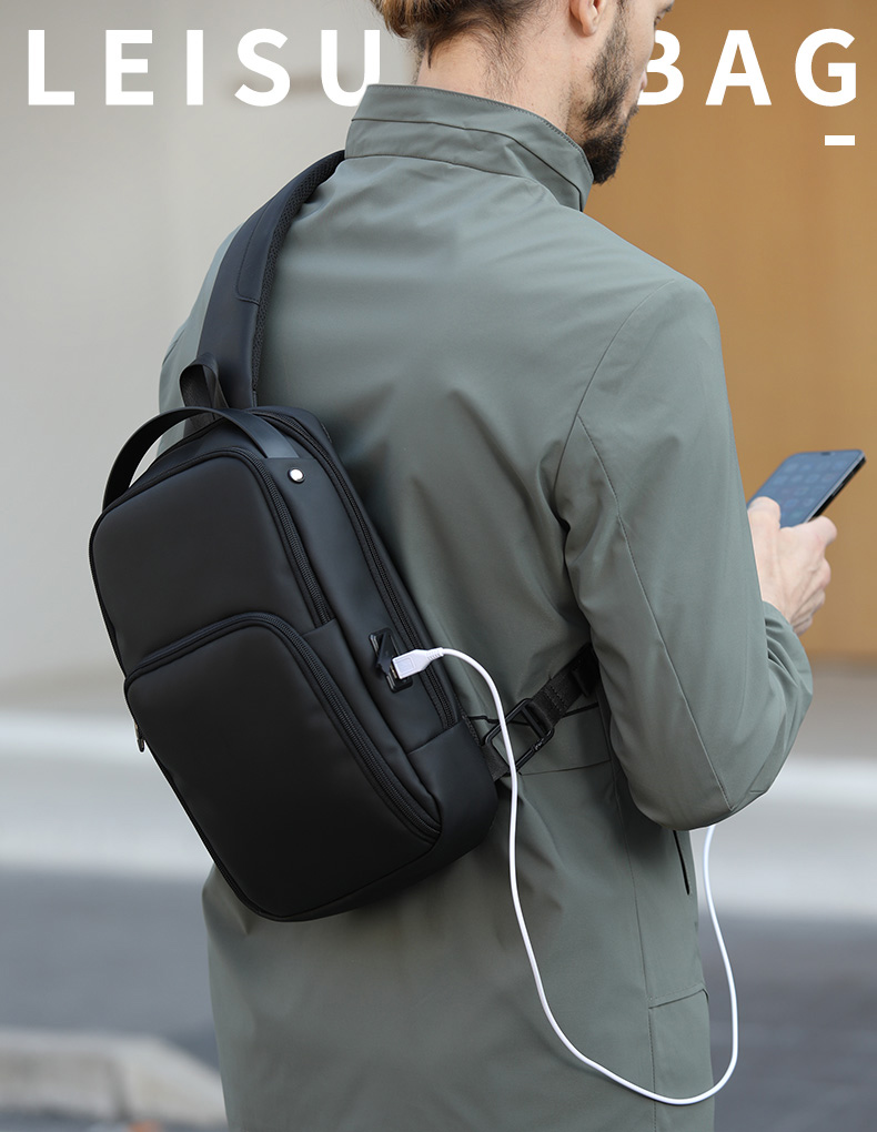 Solid Color Outdoor Travel Mens Sling Bag Multi Pocket Design Easy To Carry