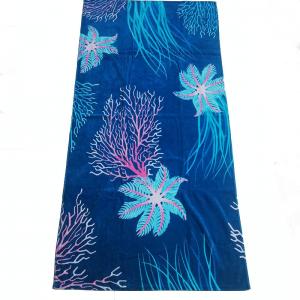 China Extra large thick blue beach towel custom cotton marine plants printed beach towel on sale
