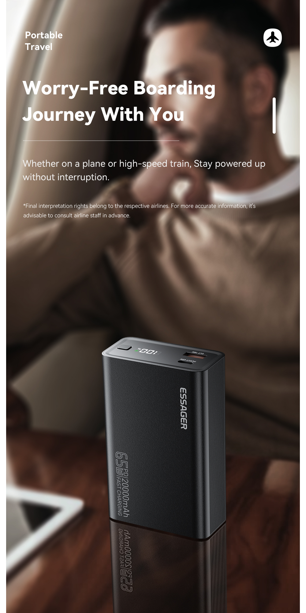 ESSAGER F2014 Series USB C 18W USB Power Bank 20000mah 65W For Phone