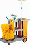 Blue Housekeeping 3 Shelves 150KG Janitorial Cleaning Cart
