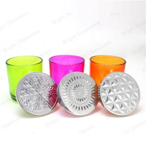 China custom colorful glass candle holder with metal lid wholesale
