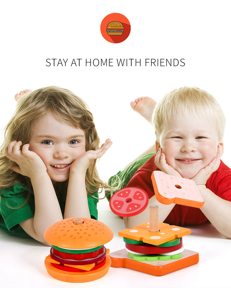 CPC CE Simulation Wooden Hamburger Sandwich Set Unisex Toy for Ages 0 to 24 Months