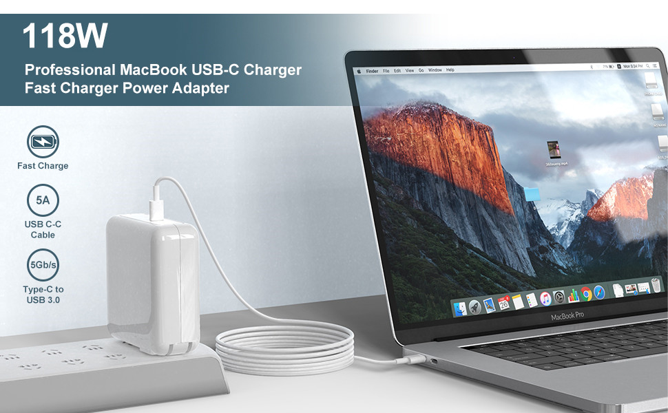 118W USB C Charger Fast Charger for MacBook Pro/Air, ipad Pro, Samsung Galaxy and All USB C Device, Include Charge Cableer PD Cargadores Para Celular