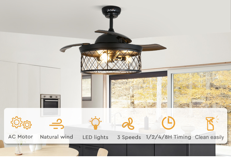 Customized Design 1stshine Ceiling Fan with Hidden Blades and LED Light in Black Color