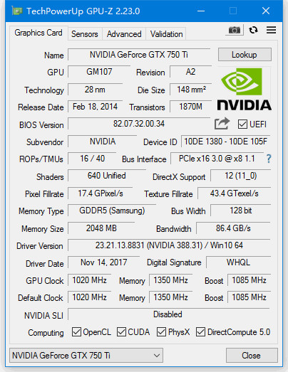 PCWINMAX Geforce GTX 750 Ti Low Profile Graphics Card 2GB GDDR5 128Bit 640SP DVI HD VGA Gaming GPU Video Card