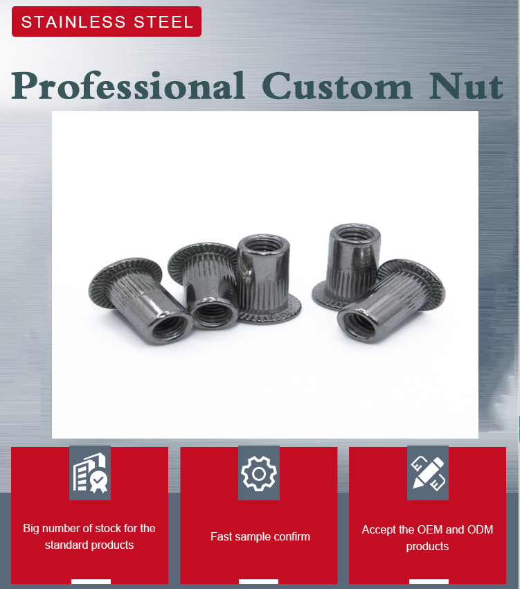 Custom Stainless Steel Hollow Rivet Nuts Inner Threaded Flat Head PE Bag Carton Box Pallet