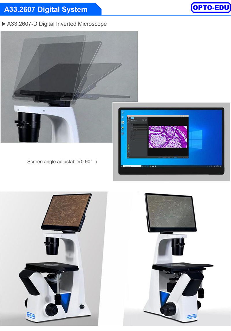 OPTO EDU A33.2607 LCD Cell Image Inverted Microscope Semi APO BF+PH
