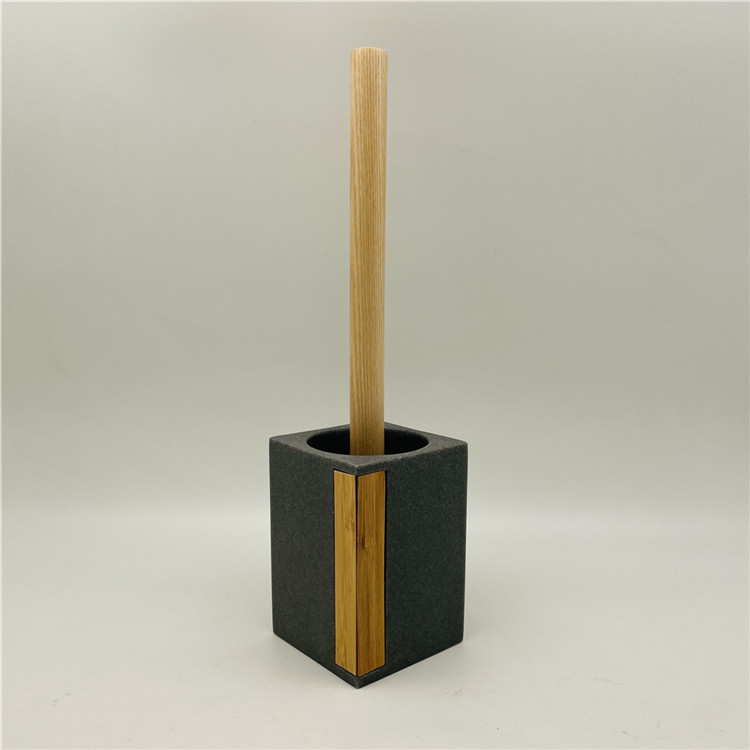Dark Grey Polyresin Bath Countertop Set square shape with bamboo decoration