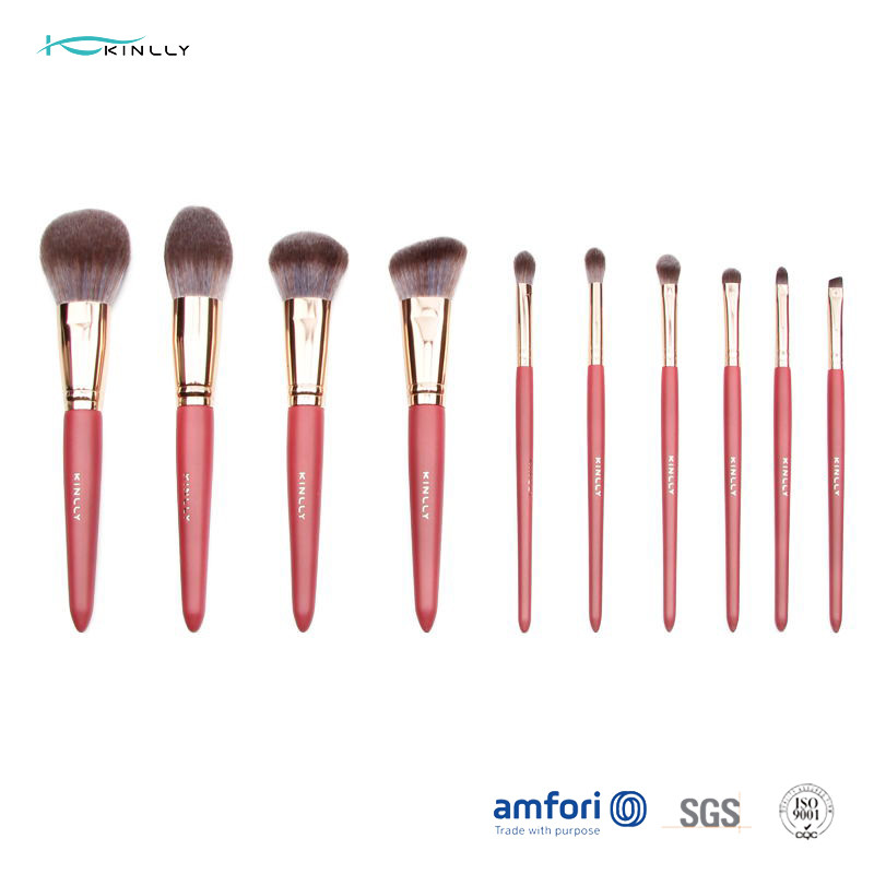 10pcs Synthetic Hair Wooden Handle Makeup Brushes