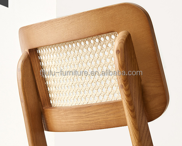 Modern Customized Hotel Dining Room Rattan Furniture Solid Wood High Back Bar Chair for Sophisticated Dining Experience